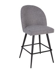 Teague Set Of 2 Modern Armless Counter Stools With Contoured Backs, Steel Frames And Integrated Footrests In Gray Faux Linen
