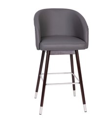 Temperance Modern Walnut Finish Wood Frame Bar Height Stool With Soft Bronze Accents, Gray Faux Leather