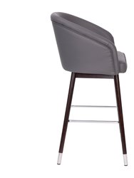 Temperance Modern Walnut Finish Wood Frame Bar Height Stool With Soft Bronze Accents, Gray Faux Leather