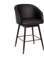 Temperance Modern Walnut Finish Wood Frame Counter Height Stool With Soft Bronze Accents Black Faux Leather