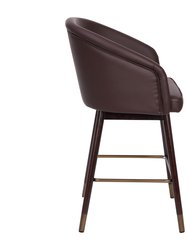 Temperance Modern Walnut Finish Wood Frame Counter Height Stool with Soft Bronze Accents, Brown Faux Leather