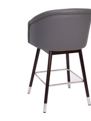 Temperance Modern Walnut Finish Wood Frame Counter Height Stool With Soft Bronze Accents, Gray Faux Leather