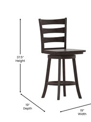 Therus 24" Classic Wooden Ladderback Swivel Counter Height Stool With Solid Wood Seat And Footrest