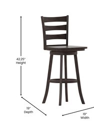 Therus 30" Gray Wash Walnut Classic Wooden Ladderback Swivel Bar Height Stool With Solid Wood Seat And Footrest