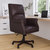 Tiber Ergonomic Executive Office Chair with High Pillowed Back & Rolled Arms with Mahogany Finish Base - Brown Faux Leather