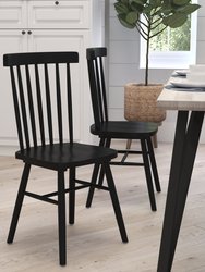 Torrin Set Of Two Premium Solid Wood Spindle Back Dining Chairs With Saddle Seats And Floor Protectant Felt Pads - Black