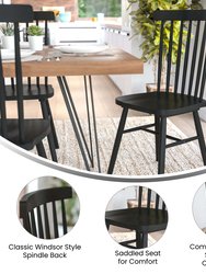 Torrin Set Of Two Premium Solid Wood Spindle Back Dining Chairs With Saddle Seats And Floor Protectant Felt Pads