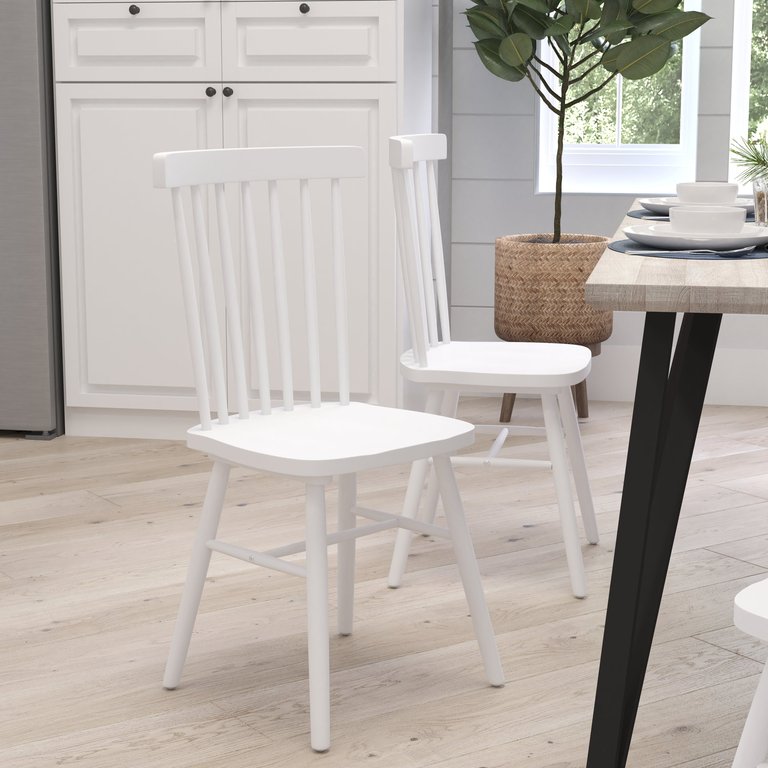 Torrin Set Of Two Premium Solid Wood Spindle Back Dining Chairs With Saddle Seats And Floor Protectant Felt Pads - White