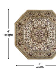 Traditional Maidon 4' X 4' Persian Style Floral Medallion Motif Octagon Olefin Area Rug with Jute Backing