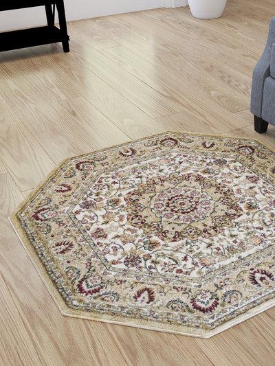 Merrick Lane Traditional Maidon 4' X 4' Persian Style Floral Medallion Motif Octagon Olefin Area Rug with Jute Backing product