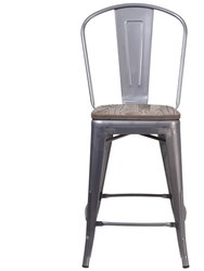 Vesemir Clear Coated 24" Counter Height Stool with Powder Coated Metal Frame and Textured Wooden Seat