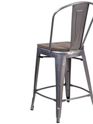 Vesemir Clear Coated 24" Counter Height Stool with Powder Coated Metal Frame and Textured Wooden Seat