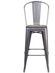 Vesemir Clear Coated 30" Bar Height Stool with Powder Coated Metal Frame and Textured Wooden Seat