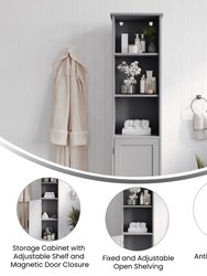 Vigo Slim Linen Tower Organizer With 2 Adjustable Cabinet Shelves, 3 Open Shelves, And Magnetic Closure Doors