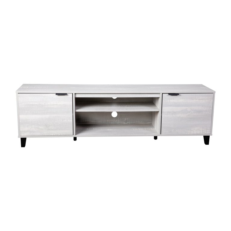 Walter Gray Finished 70" Mid-Century Modern TV Stand With Adjustable Open Shelves And Two Doors for TV's Up To 60" - Grey