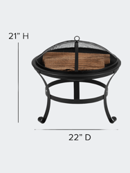 Wellington 3 Piece Outdoor Set With 2 Gray Modern Adirondack Rocking Chairs & Wood Burning Fire Pit, Poker & Spark Screen