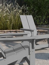 Wellington 3 Piece Outdoor Set With 2 Gray Modern Adirondack Rocking Chairs & Wood Burning Fire Pit, Poker & Spark Screen
