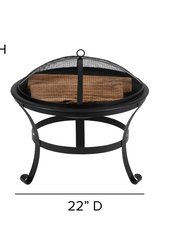 Wellington 3 Piece Outdoor Set With 2 Gray Modern Adirondack Rocking Chairs & Wood Burning Fire Pit, Poker & Spark Screen