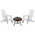 Wellington 3 Piece Outdoor Set With 2 White Modern Adirondack Rocking Chairs And Wood Burning Fire Pit, Poker And Spark Screen