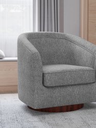Wyn Fabric Upholstered Club Style Barrel Chair With Sloped Armrests and 360 Degree Swivel Base In A Woodgrain Vinyl Wrap - Gray