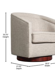 Wyn Fabric Upholstered Club Style Barrel Chair With Sloped Armrests and 360 Degree Swivel Base In A Woodgrain Vinyl Wrap
