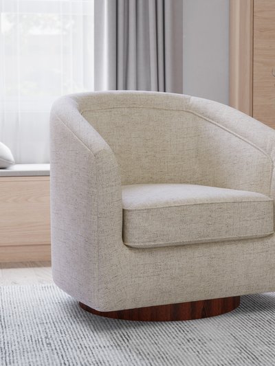 Merrick Lane Wyn Fabric Upholstered Club Style Barrel Chair With Sloped Armrests and 360 Degree Swivel Base In A Woodgrain Vinyl Wrap product