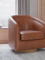 Wyn Faux Leather Upholstered Club Style Barrel Chair With Sloped Armrests And 360 Degree Swivel Base - Brown