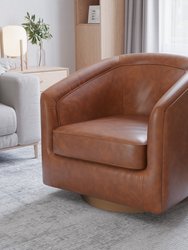Wyn Faux Leather Upholstered Club Style Barrel Chair With Sloped Armrests And 360 Degree Swivel Base