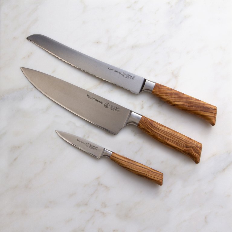 Messermeister Oliva Elite 3 Piece Trio Knife Set - Olive Wood