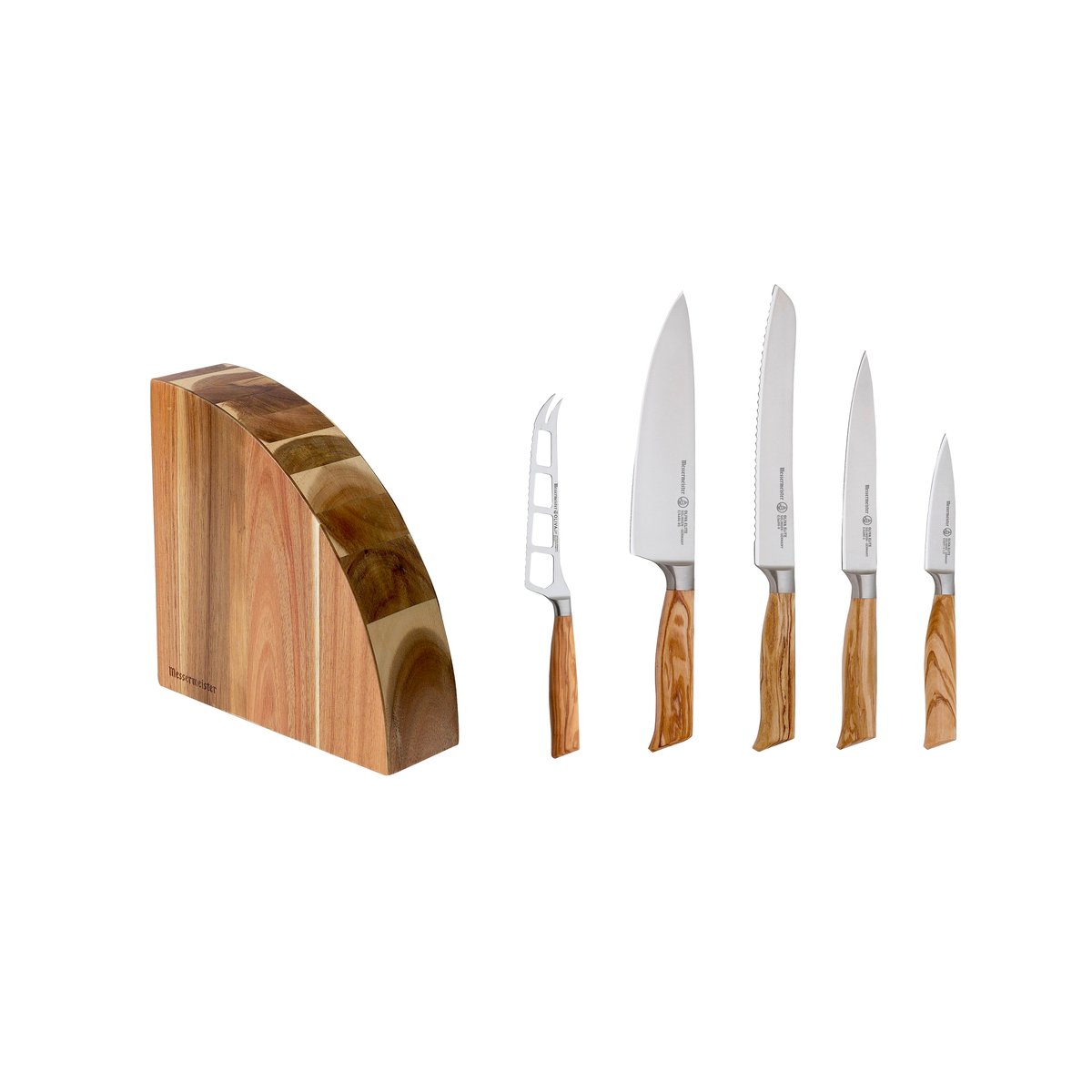 Messermeister Oliva Elite 6-Piece Magnet Block Set - Includes Chef's,  Bread, Cheese & Tomato, Utility & Paring Knife + Magnet Block