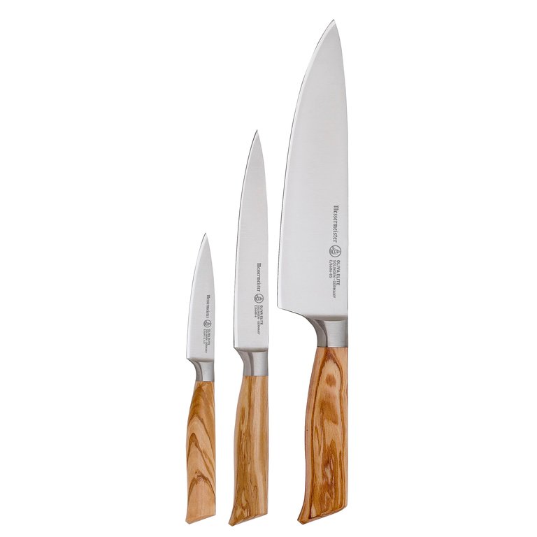 Messermeister Oliva Elite Starter Knife Set, 3 Piece - Olive Wood