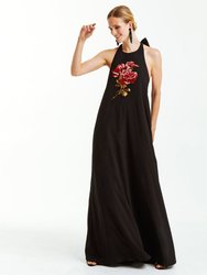 Adelina Gown - Black/Rose Embroidery - Black/Rose Embroidery