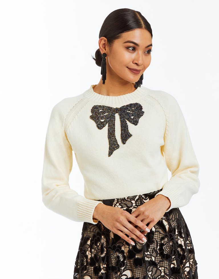 Delilah Bow Sweater - Cream/Black - Cream/Black