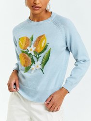 Delilah Lemon Sweater - Pacific Blue