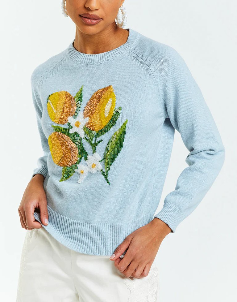 Delilah Lemon Sweater - Pacific Blue