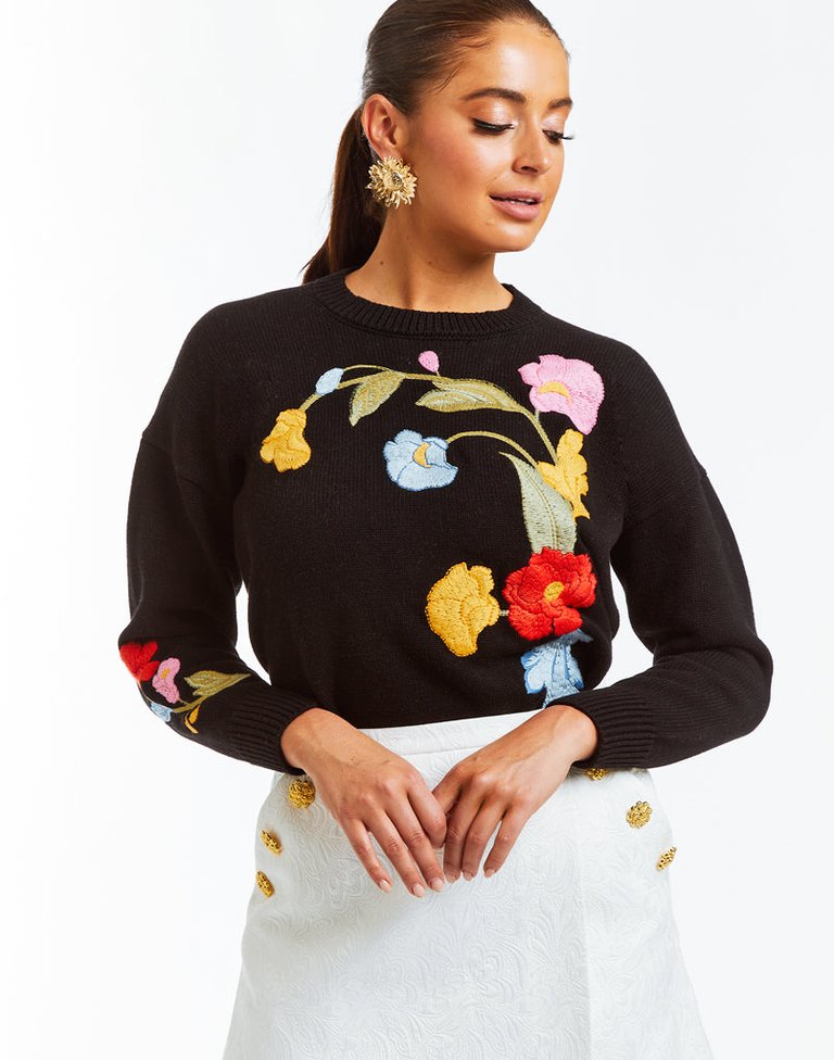 Dolcetto Embroidered Sweater - Black Twilight Multi