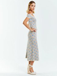 Elizabetta Knit Midi Dress in Ivory/Blue Pavona