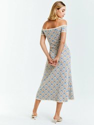 Elizabetta Knit Midi Dress in Ivory/Blue Pavona