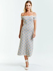 Elizabetta Knit Midi Dress in Ivory/Blue Pavona
