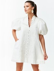 Elliana Barong Mini Dress - Ivory Embroidered Linen