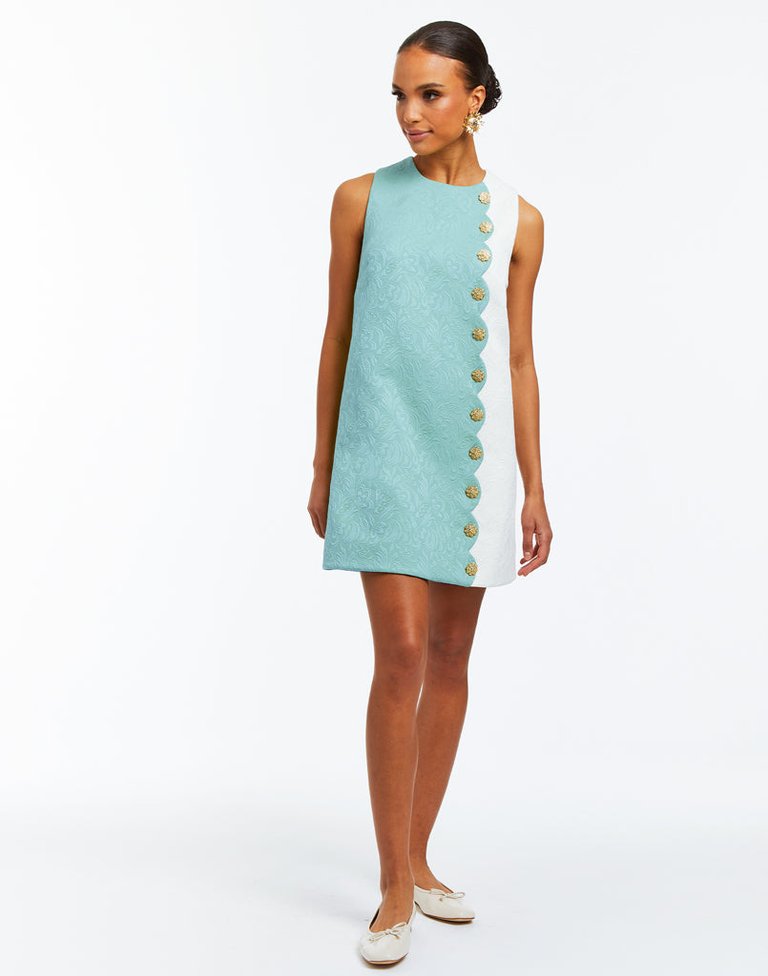 Etta Scallop Mini Dress - Ocean Blue/White Jacquard