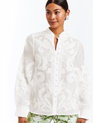 Iman Barong Top - Ivory Embroidered Linen
