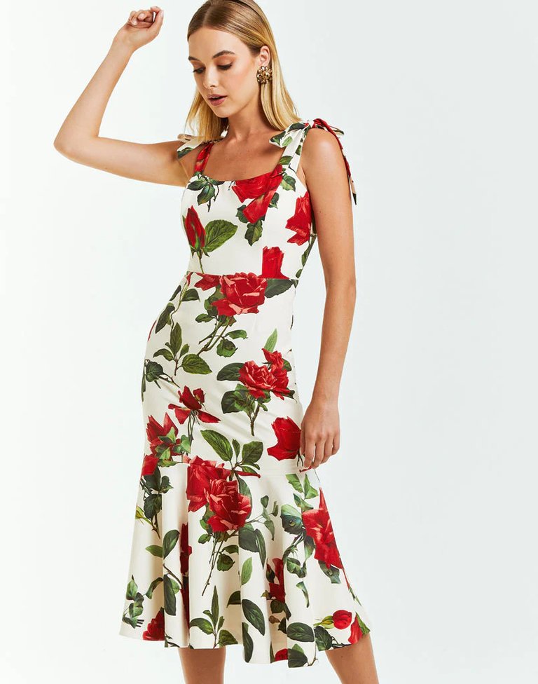 Jody Midi Dress - Red Rose Garden