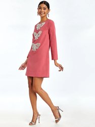 Katalin Mini Dress - Sangria Pink with Bow Embellishments