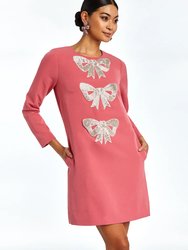 Katalin Mini Dress - Sangria Pink with Bow Embellishments - Sangria Pink With Bow Embellishments