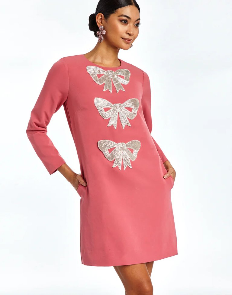 Katalin Mini Dress - Sangria Pink with Bow Embellishments - Sangria Pink With Bow Embellishments