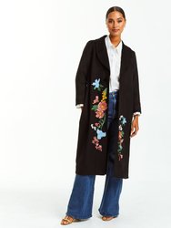Majorca Duster Jacket - Black/Floral Embroidery