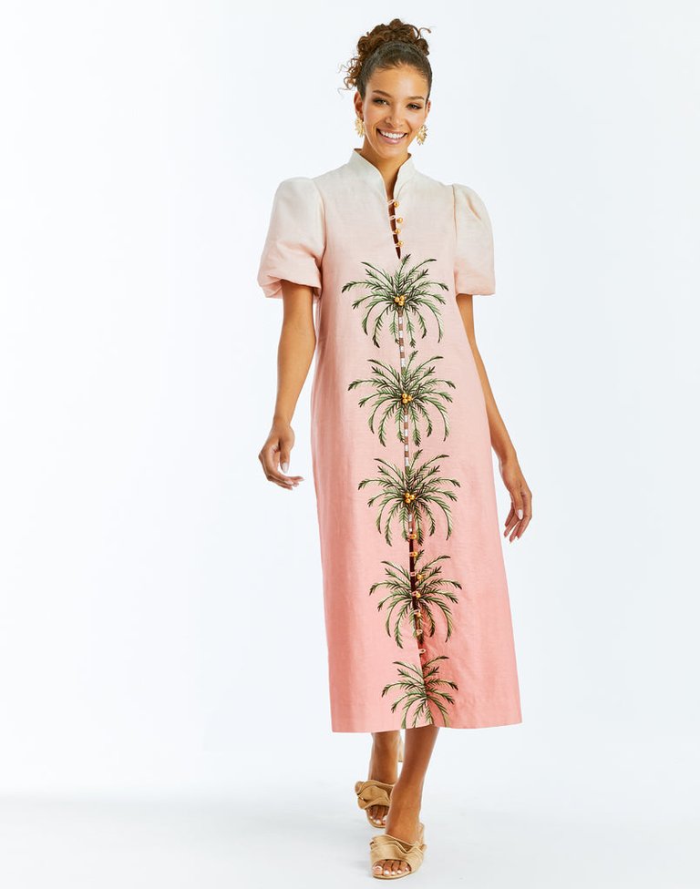 Pre-Order - Elliana Barong Midi Dress - Pink Ombre/Palm