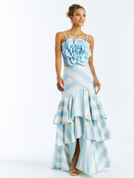 Pre-Order - Victoria Convertible Gown Skirt - Blue/Ivory Stripe