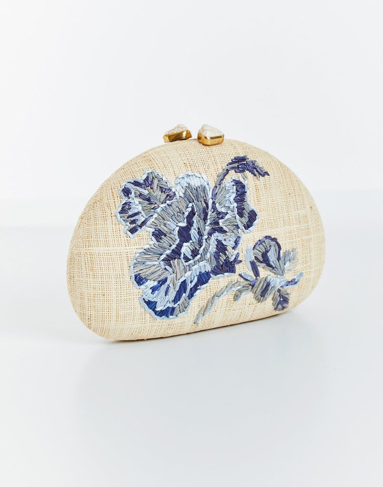 Rafé x Mestiza Dome Straw Clutch Bag - Porcelain Blue/Natural